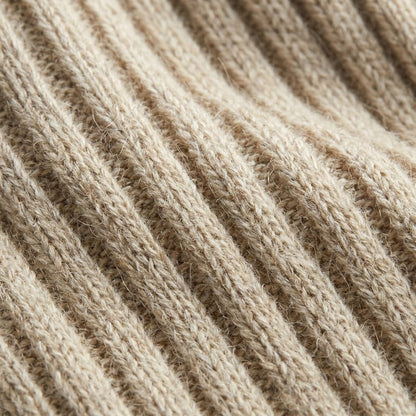 Oatmeal Melange women's undyed cashmere knee-high socks - knit texture close-up