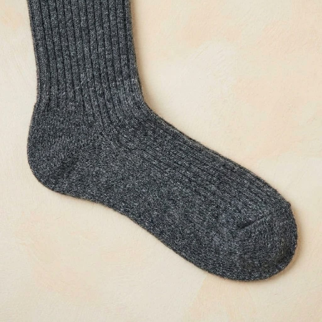 Dark Grey Melange women's undyed cashmere knee-high socks - ribbed cuff detail