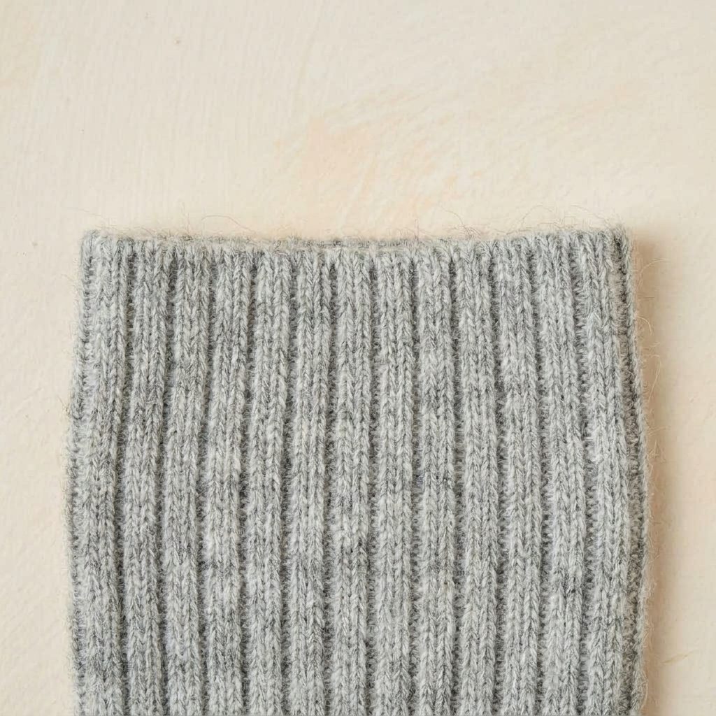 Light Grey Melange women's undyed cashmere knee-high socks - ribbed cuff detail
