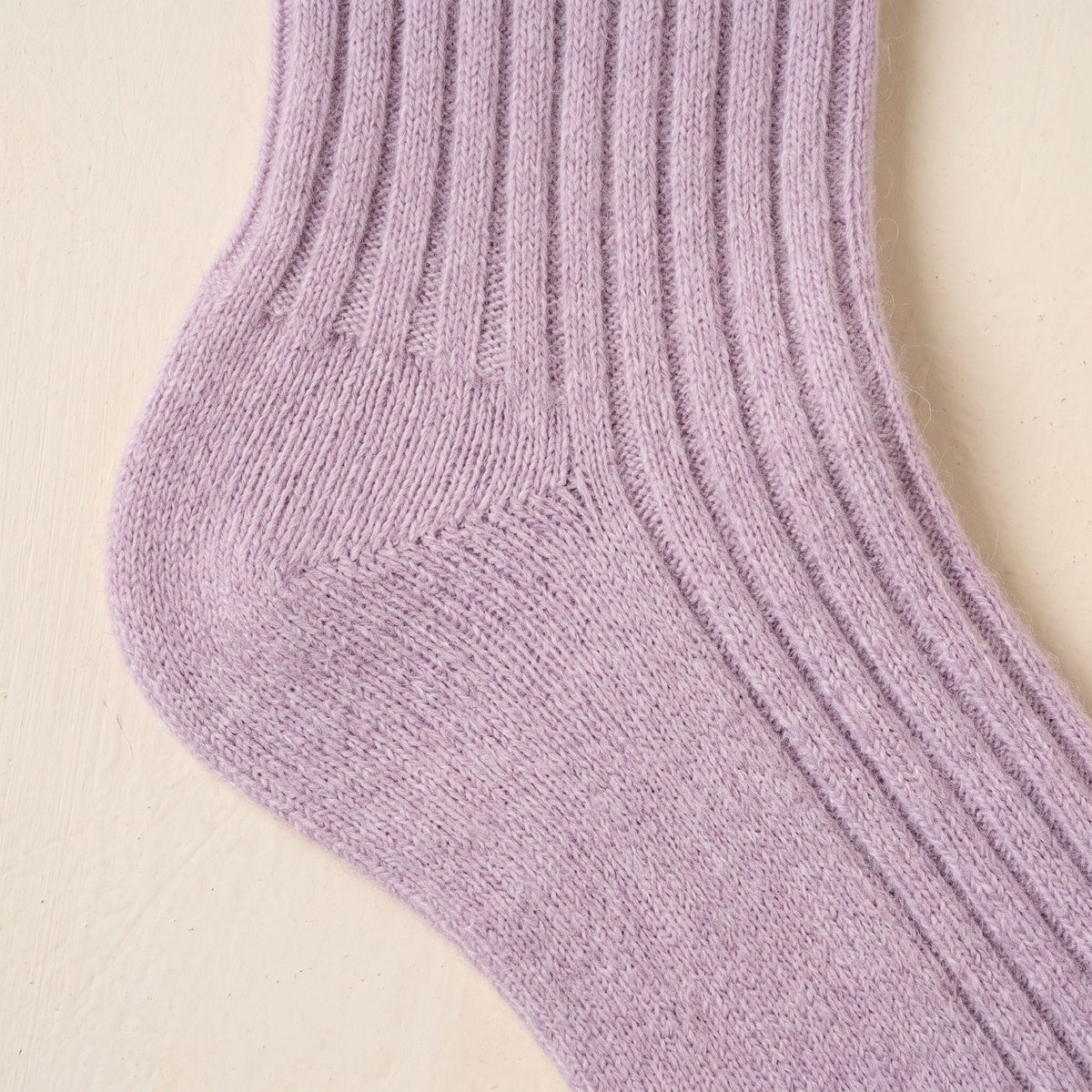 Lilac women's 100% cashmere knee-high socks - worn by a model, view 1