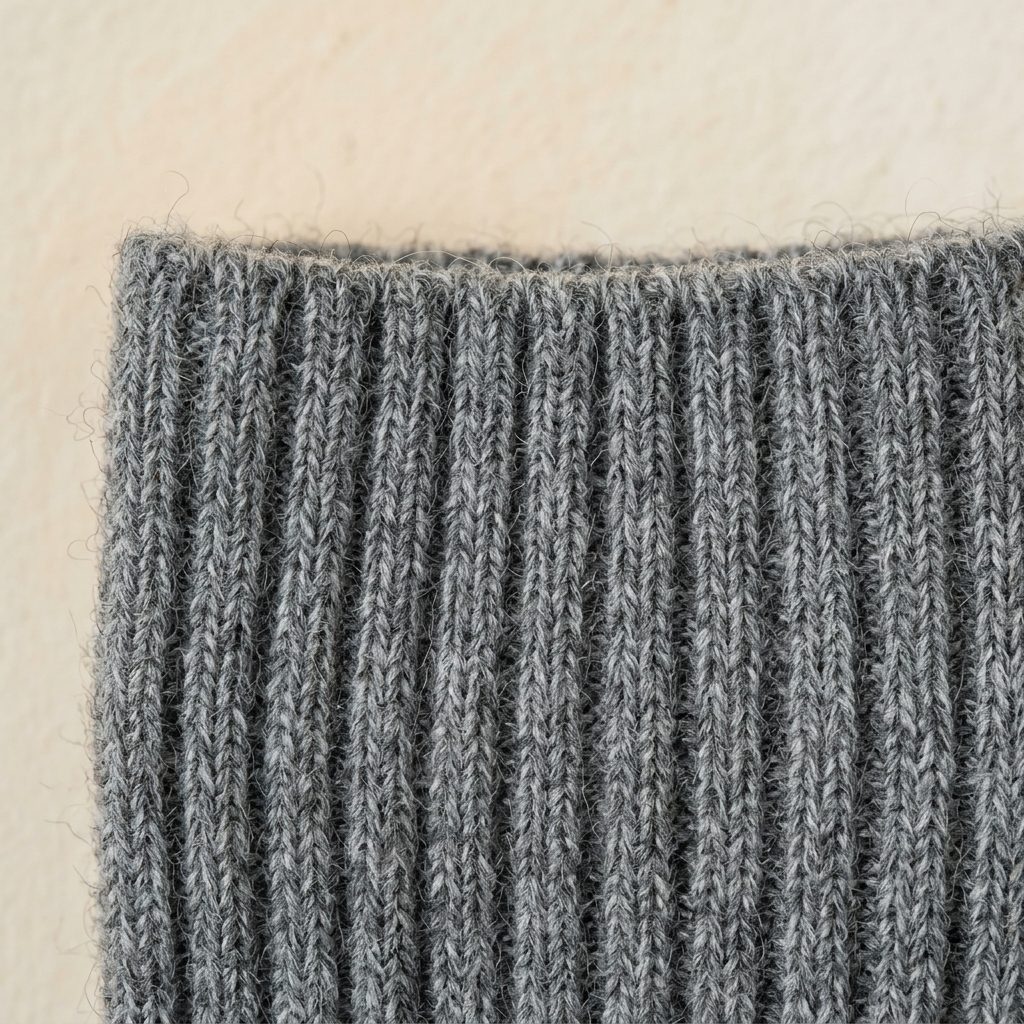 Mid Grey Melange women's undyed cashmere knee-high socks - ribbed cuff detail