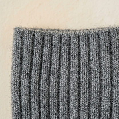 Mid Grey Melange women's undyed cashmere knee-high socks - ribbed cuff detail