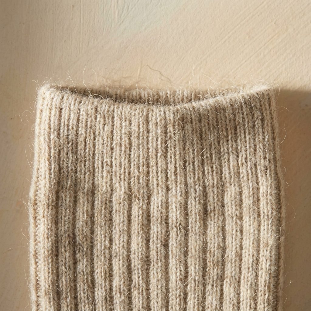 Oatmeal Melange women's undyed cashmere knee-high socks - ribbed cuff detail