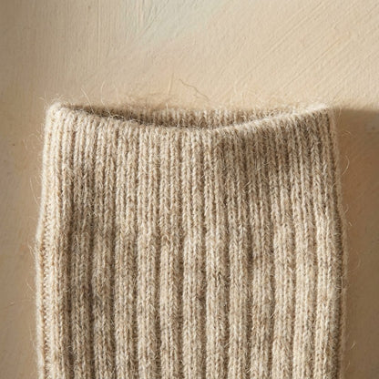 Oatmeal Melange women's undyed cashmere knee-high socks - ribbed cuff detail