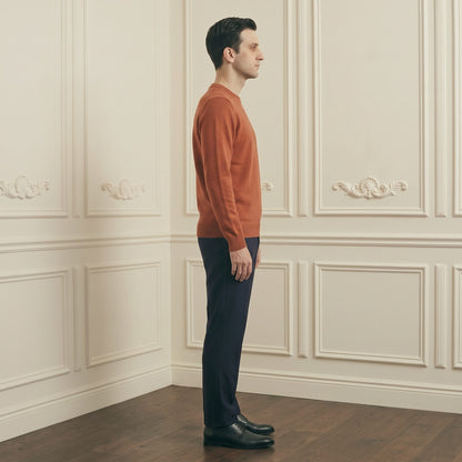 Amber men's 100% cashmere crewneck sweater - side profile on model