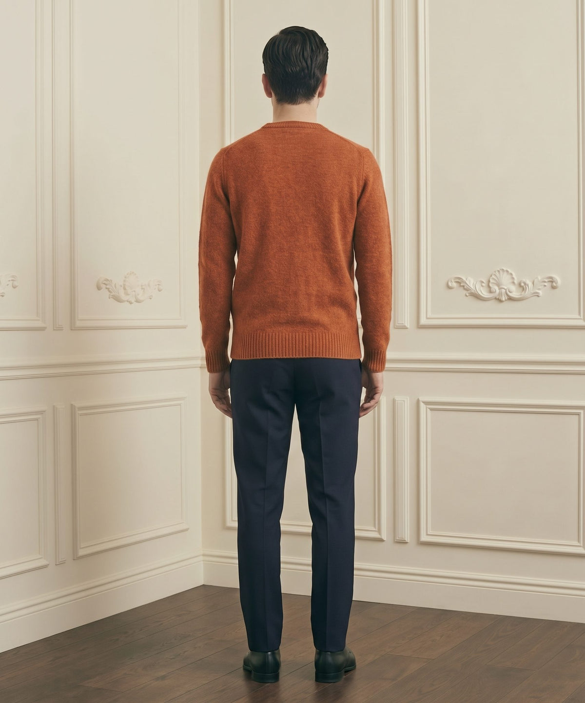 Amber men's 100% cashmere crewneck sweater - back view on model