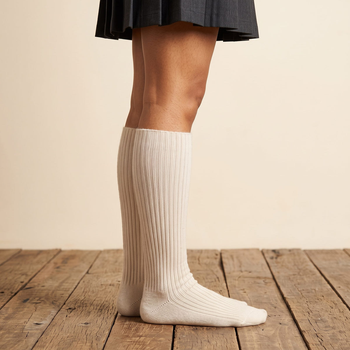 Off-White women's 100% cashmere knee-high socks - worn by a model, view 3