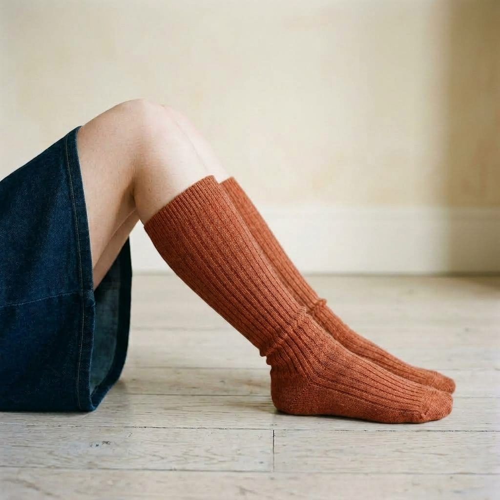 Amber women's 100% cashmere knee-high socks - worn by a model, view 4