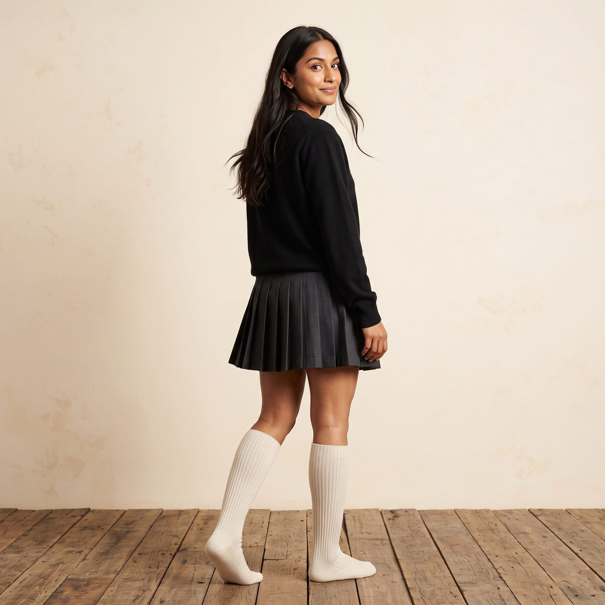 Off-White women's 100% cashmere knee-high socks - worn by a model, view 4