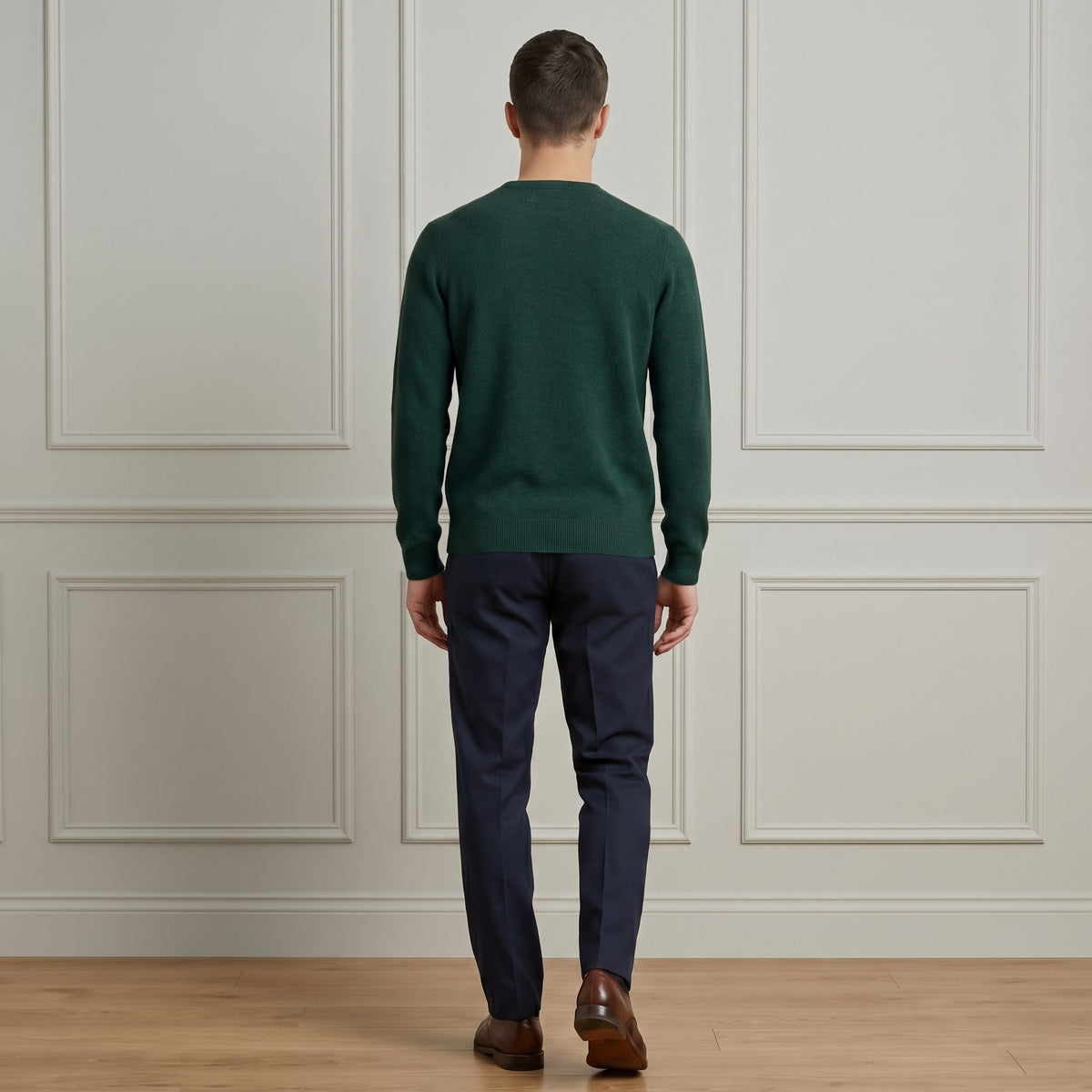 Pine men's 100% cashmere crewneck sweater - back view on model