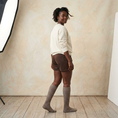 Toast Melange women's undyed cashmere knee-high socks - worn by a model, view 4