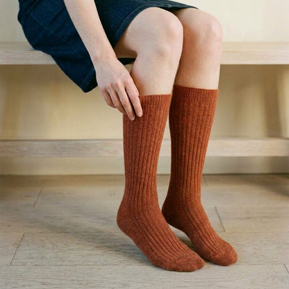 Amber women's 100% cashmere knee-high socks - worn by a model, view 6