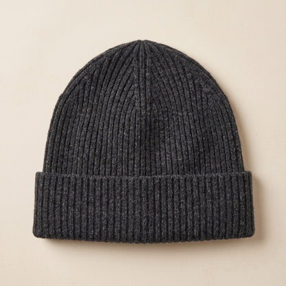 WRDM Women's Undyed Cashmere Beanie - Haven Ribbed Dark Grey Melange 1