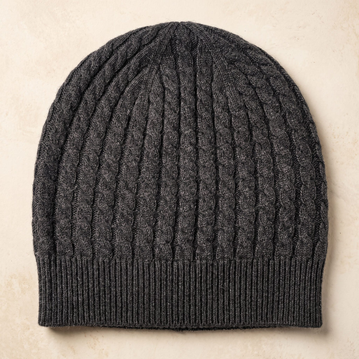 HCDM Men's Undyed Cashmere Beanie - Heritage Cable Knit Dark Grey Melange 1