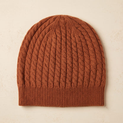 HAB04 Men's Cashmere Beanie - Heritage Cable Knit Amber 1