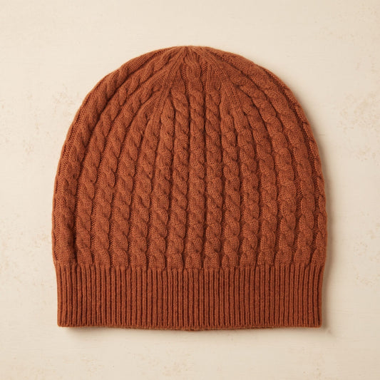HAB04 Men's Cashmere Beanie - Heritage Cable Knit Amber 1