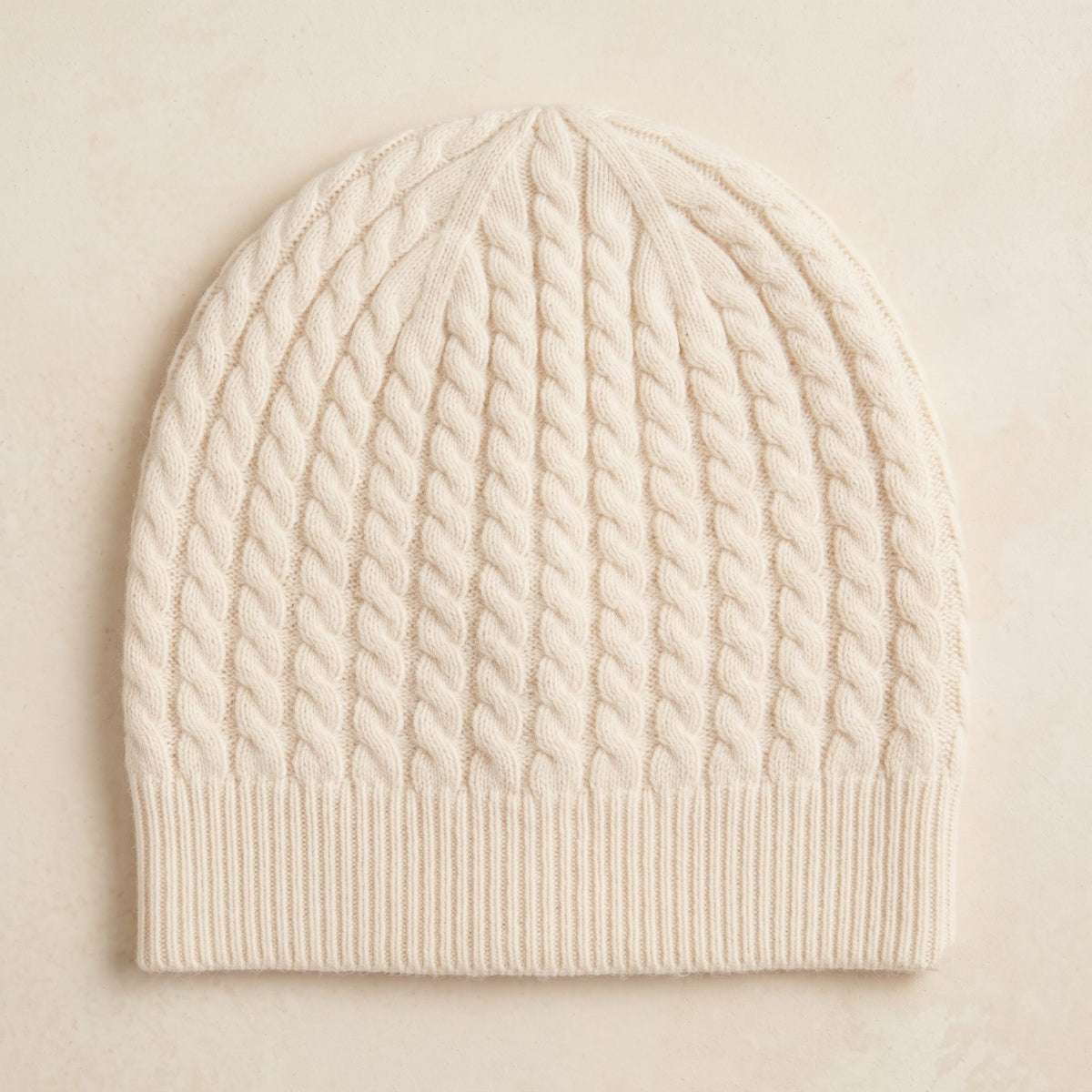 HCOW Men's Cashmere Beanie - Heritage Cable Knit Off-White 1