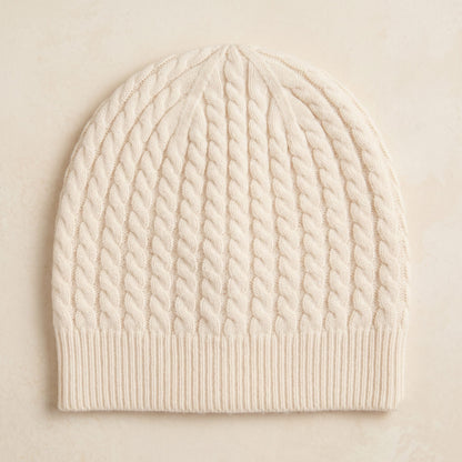 HCOW Men's Cashmere Beanie - Heritage Cable Knit Off-White 1