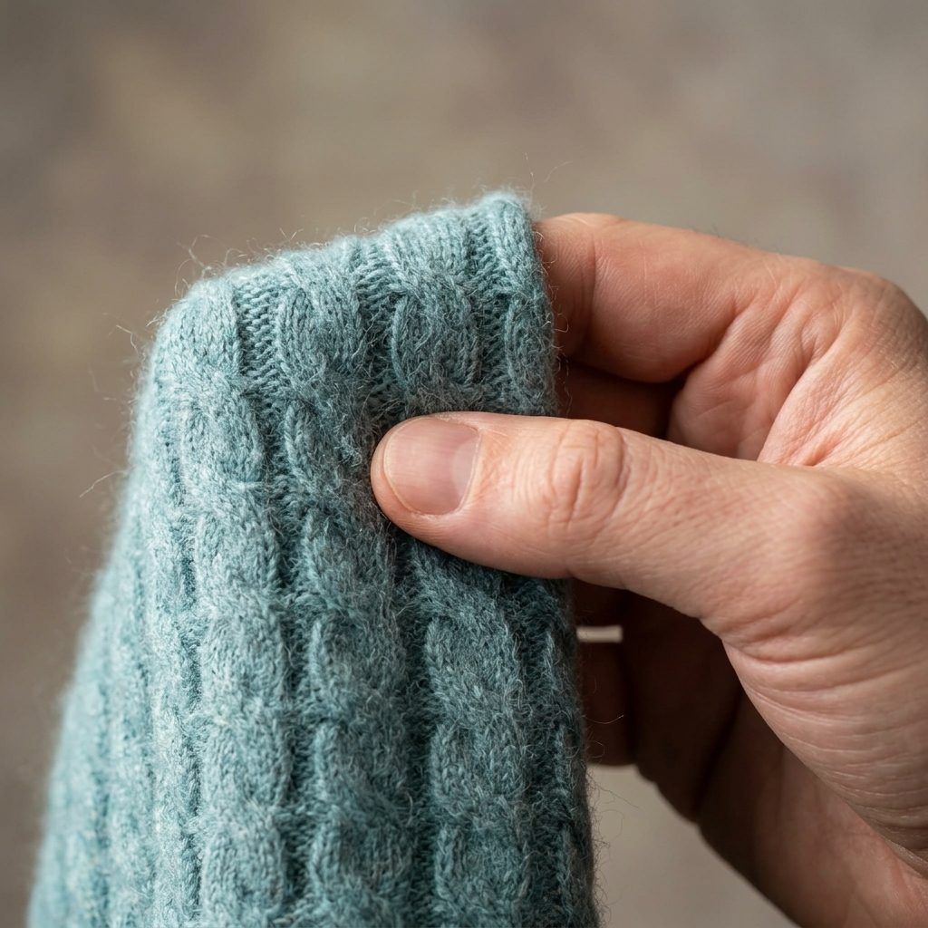 WCAQ Women's Cashmere Beanie - Heritage Cable Knit Aqua 1