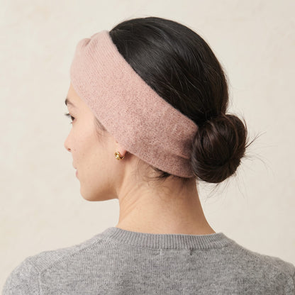 Gomba twisted-front cashmere headband in Blush Pink, worn, view 3