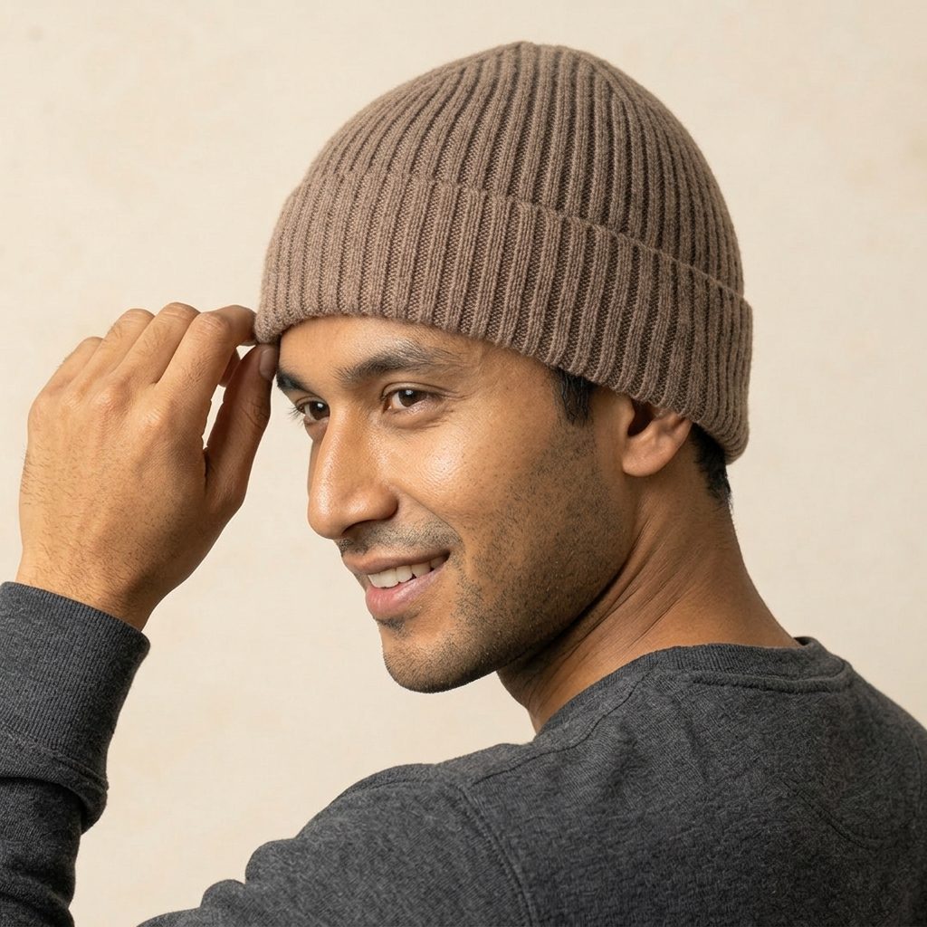 HRBR Men's Cashmere Beanie - Haven Ribbed Brown 5