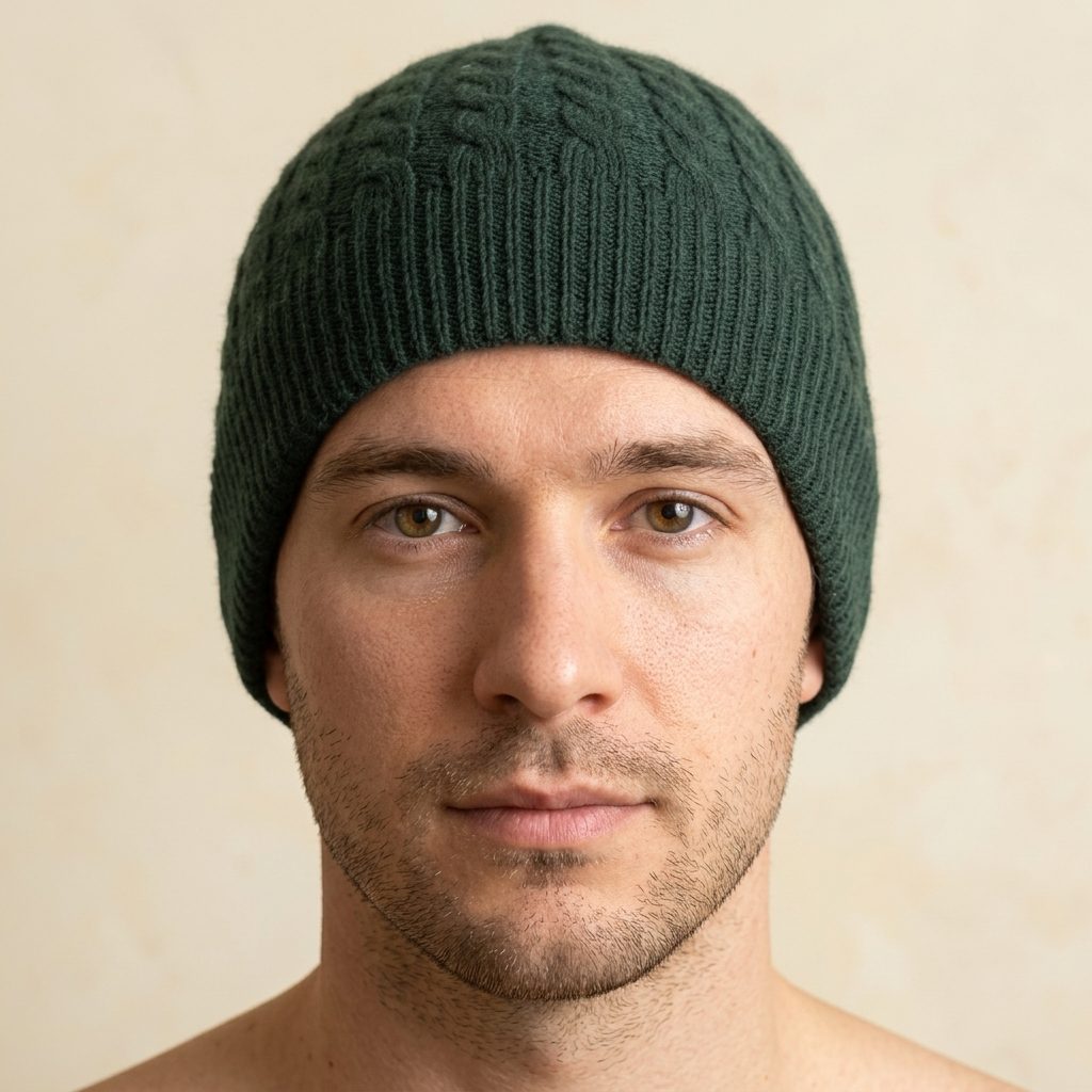 HPB08 Men's Cashmere Beanie - Heritage Cable Knit Pine 4
