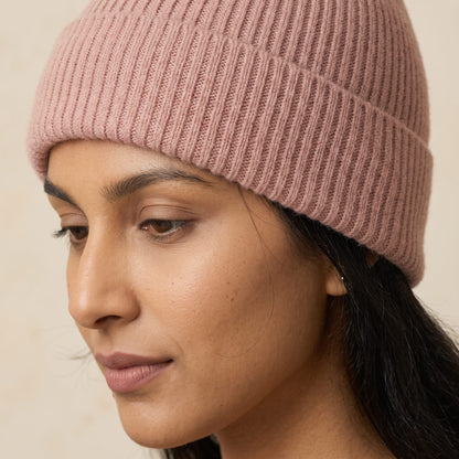 WRBP Women's Cashmere Beanie - Haven Ribbed Blush Pink 5