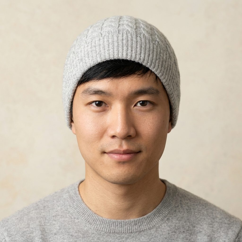 HCLM Men's Undyed Cashmere Beanie - Heritage Cable Knit Light Grey Melange 4