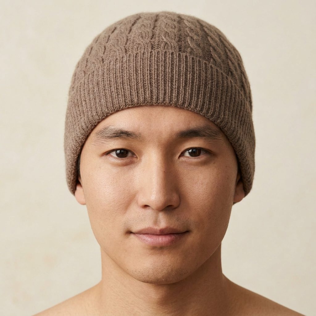 HCBR Men's Cashmere Beanie - Heritage Cable Knit Brown 4