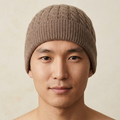 HCBR Men's Cashmere Beanie - Heritage Cable Knit Brown 4