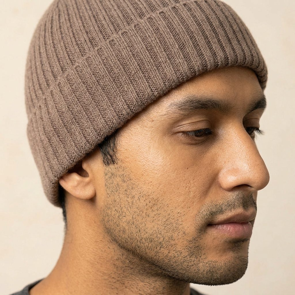 HRBR Men's Cashmere Beanie - Haven Ribbed Brown 6