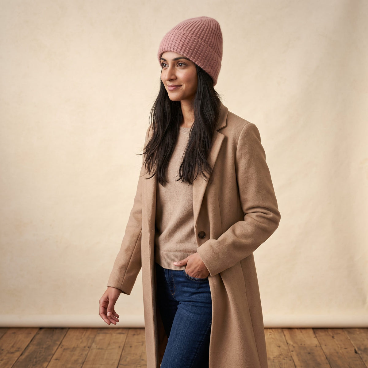 WRBP Women's Cashmere Beanie - Haven Ribbed Blush Pink 6