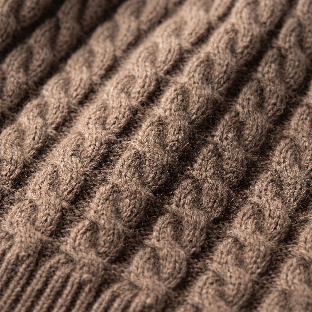 WCBR Women's Cashmere Beanie - Heritage Cable Knit Brown 2