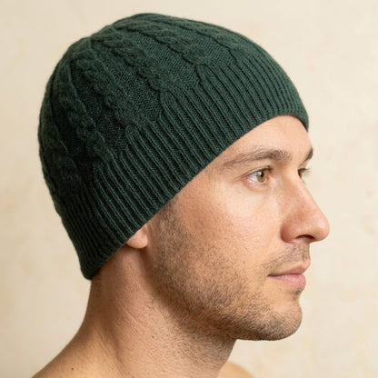 HPB08 Men's Cashmere Beanie - Heritage Cable Knit Pine 6