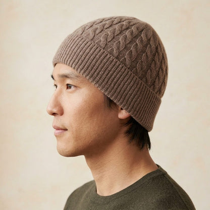 HCBR Men's Cashmere Beanie - Heritage Cable Knit Brown 6