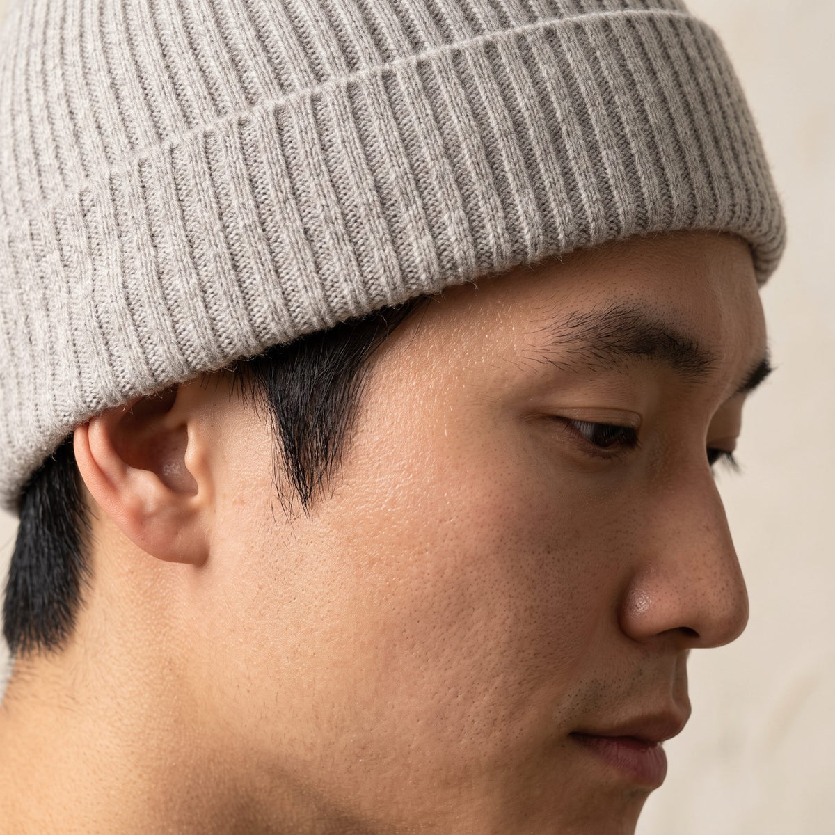 HRLM Men's Undyed Cashmere Beanie - Haven Ribbed Light Grey Melange 6