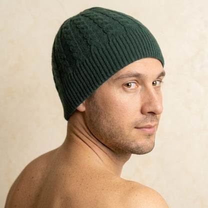 HPB08 Men's Cashmere Beanie - Heritage Cable Knit Pine 7