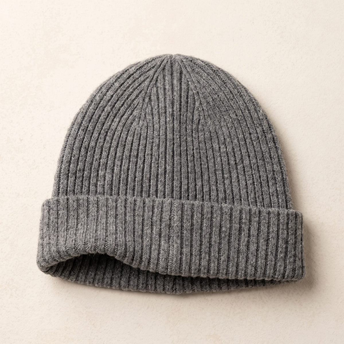 HRMM Men's Undyed Cashmere Beanie - Haven Ribbed Mid Grey Melange 1