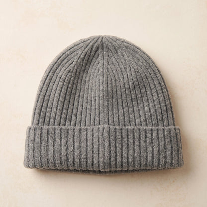 WRMM Women's Undyed Cashmere Beanie - Haven Ribbed Mid Grey Melange 1