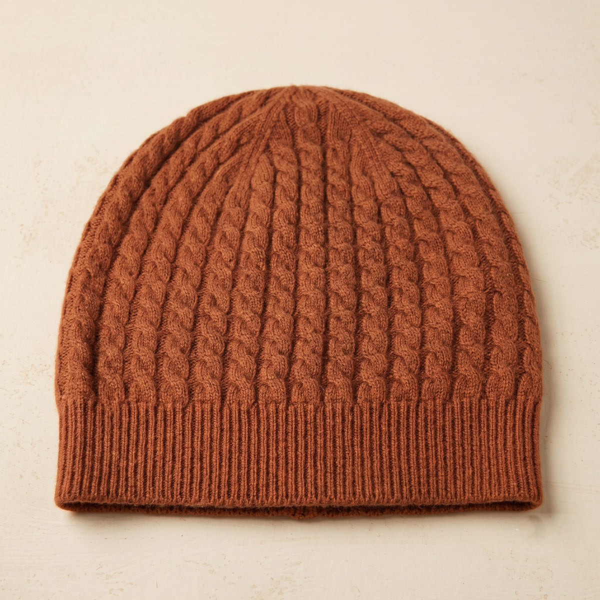 WCAM Women's Cashmere Beanie - Heritage Cable Knit Amber 1