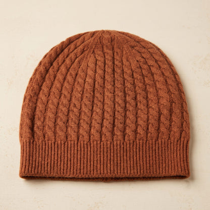 WCAM Women's Cashmere Beanie - Heritage Cable Knit Amber 1