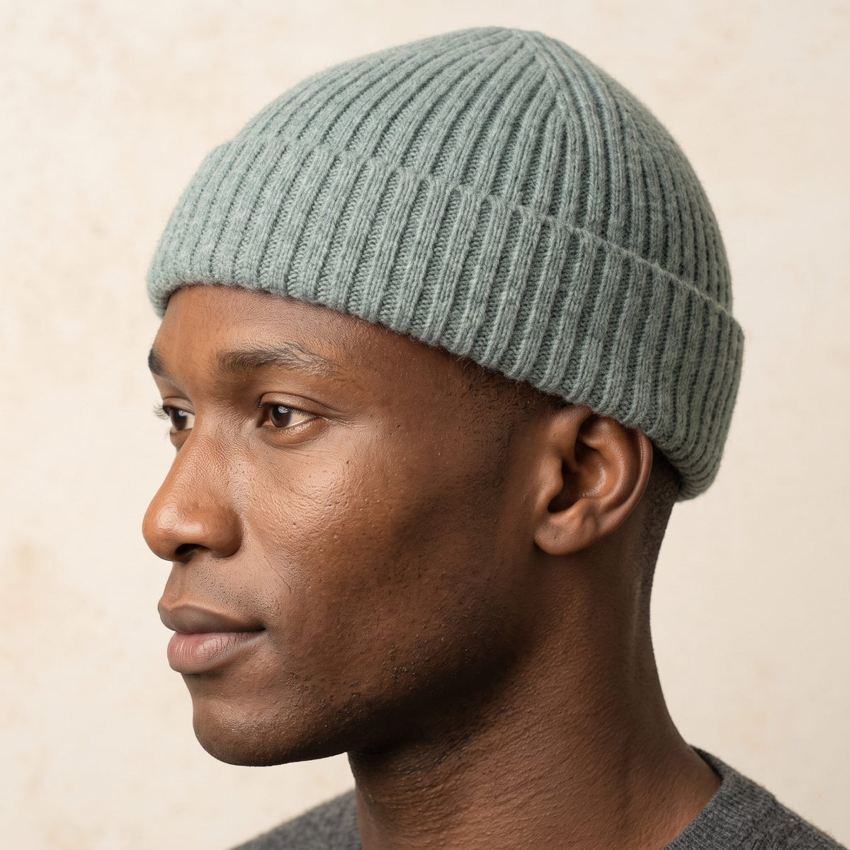 HRHJ Men's Cashmere Beanie - Haven Ribbed Heathered Jade 5