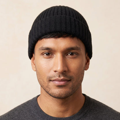 HBB03 Men's Cashmere Beanie - Haven Ribbed Black 3