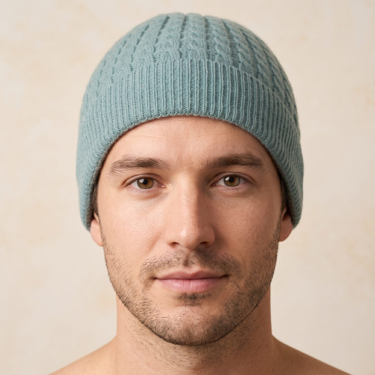 HCHJ Men's Cashmere Beanie - Heritage Cable Knit Heathered Jade 4