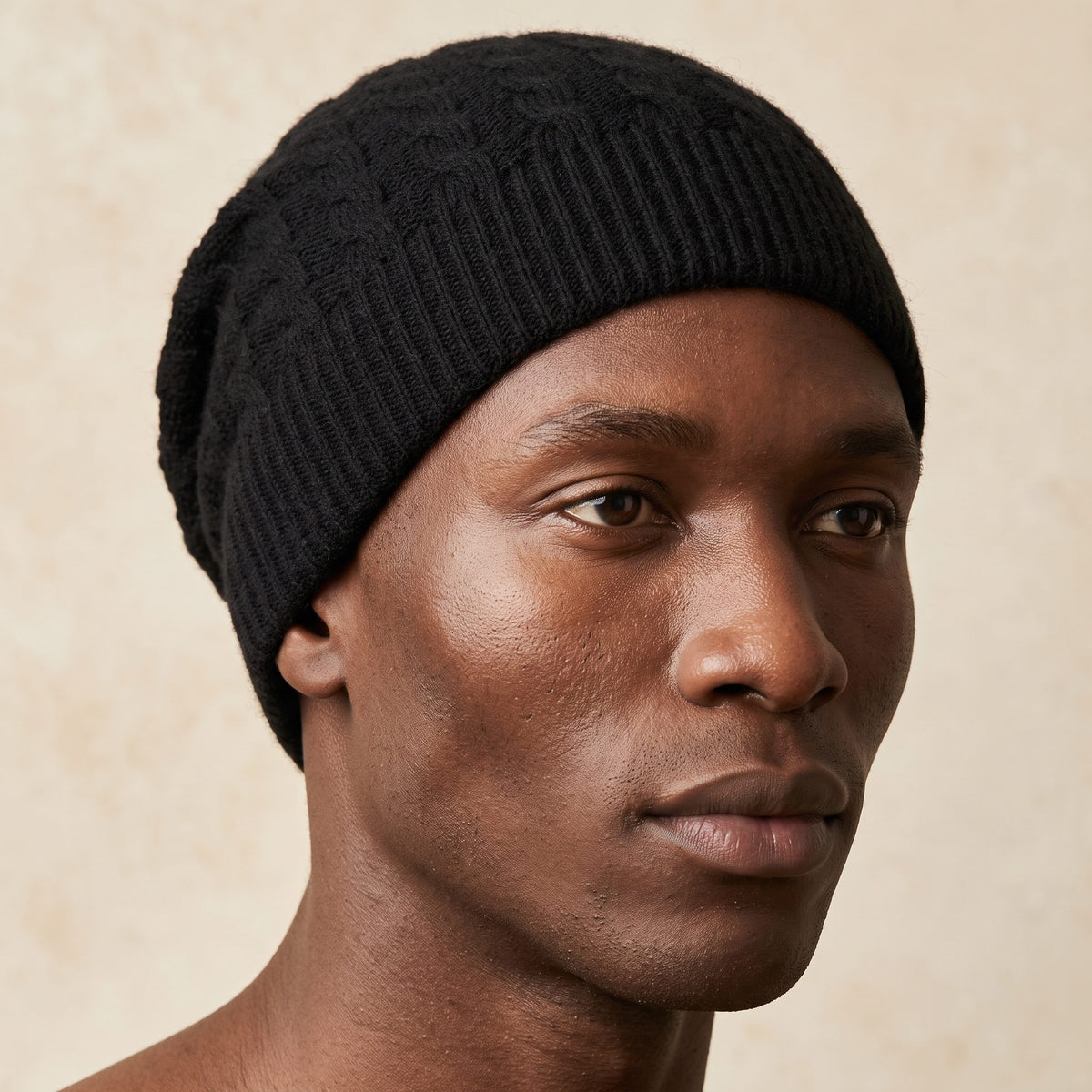 HBB05 Men's Cashmere Beanie - Heritage Cable Knit Black 4