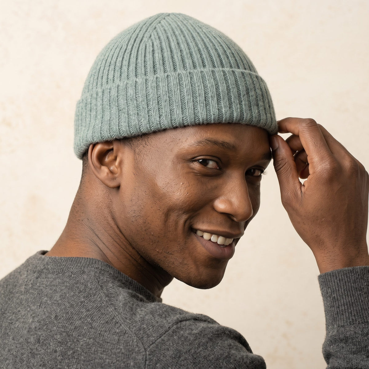 HRHJ Men's Cashmere Beanie - Haven Ribbed Heathered Jade 6