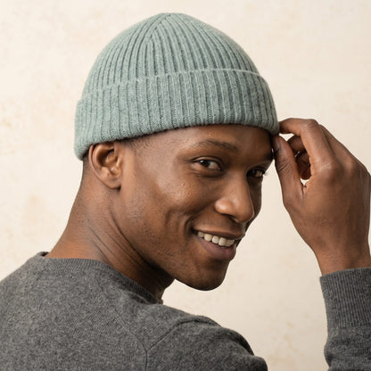 HRHJ Men's Cashmere Beanie - Haven Ribbed Heathered Jade 6