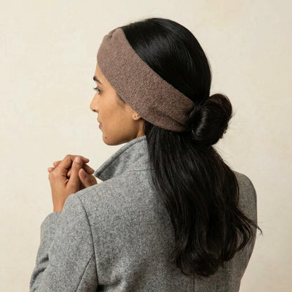 Gomba twisted-front cashmere headband in Brown, worn, view 3