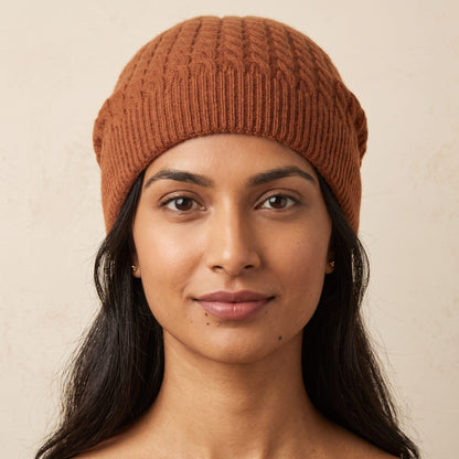 WCAM Women's Cashmere Beanie - Heritage Cable Knit Amber 4