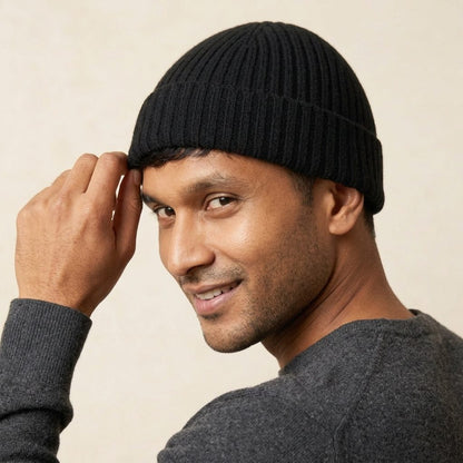 HBB03 Men's Cashmere Beanie - Haven Ribbed Black 5